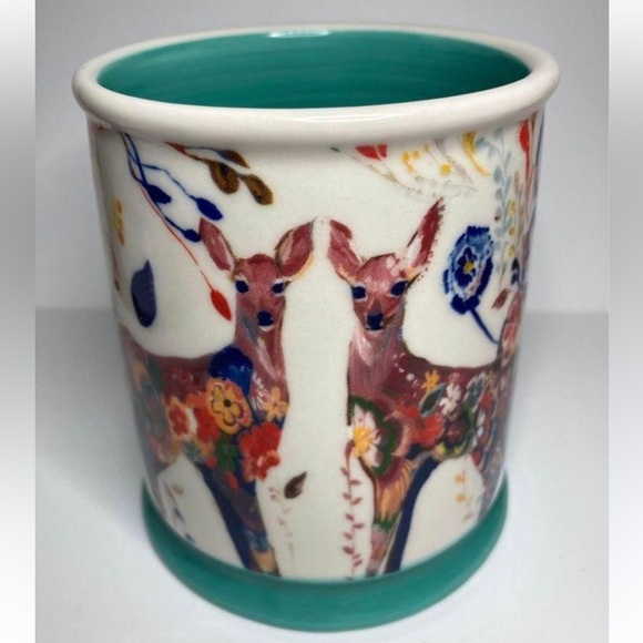 Anthropologie Starla Halfmann Folklore Deer Floral Gold Trim Coffee Mug 14 oz. - Picture 1 of 11